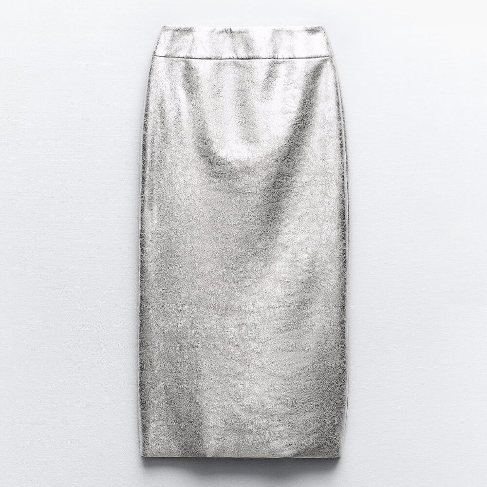 Zara Metallic Silver Pencil Skirt, XS